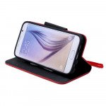 Wholesale Galaxy S6 Edge Color Flip Leather Wallet Case with Strap (Red Black)